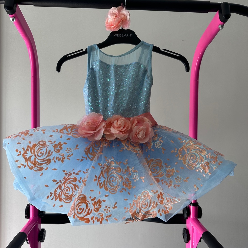 Weissman Sparkling Blue and Peach Floral Dance Costume
